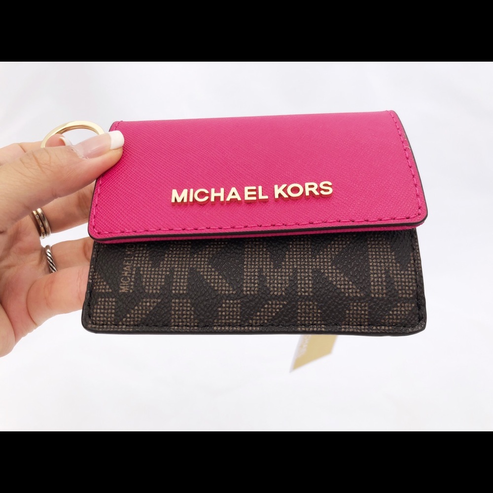 NWT Michael Kors Card Holder Brown Pink Key - Picture 3 of 7